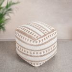 FRIDA - pouf in lana avorio con decoro 40 x 40