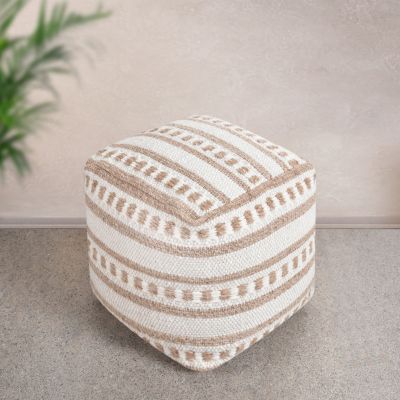 FRIDA - pouf in lana avorio con decoro 40 x 40