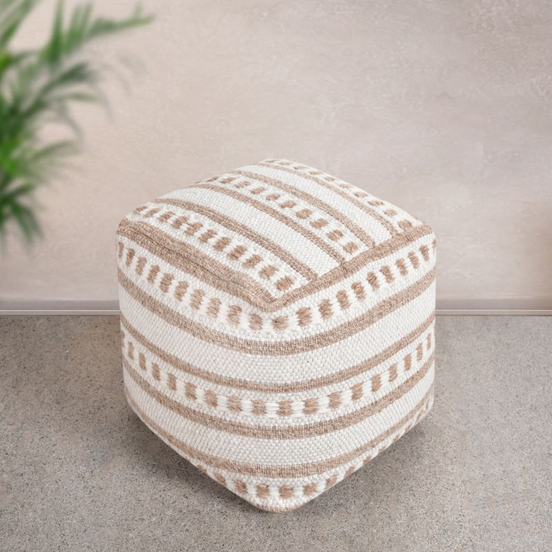 FRIDA - pouf in lana avorio con decoro 40 x 40