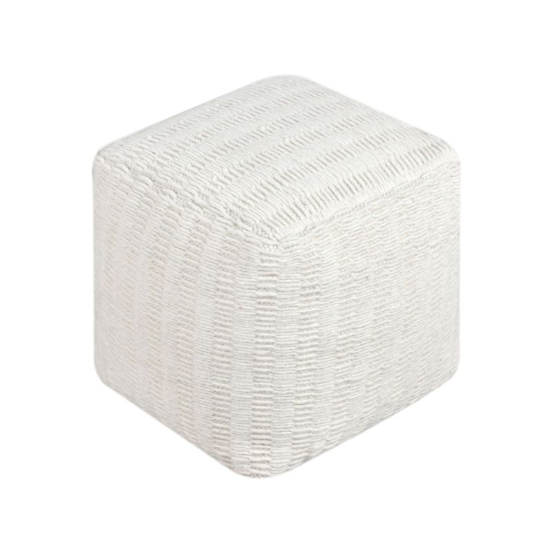 SIGRID - pouf in lana avorio con decoro 40 x 40
