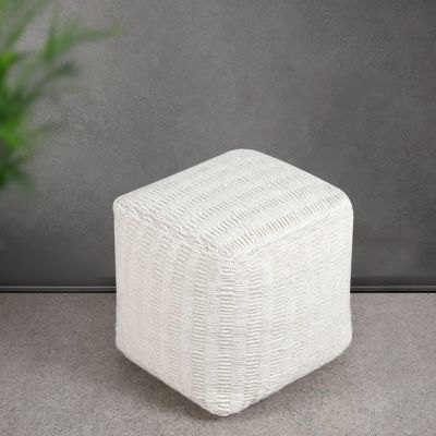 SIGRID - pouf in lana avorio con decoro 40 x 40
