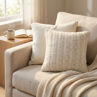 SIGRID - cuscino in lana avorio con decoro 45 x 45