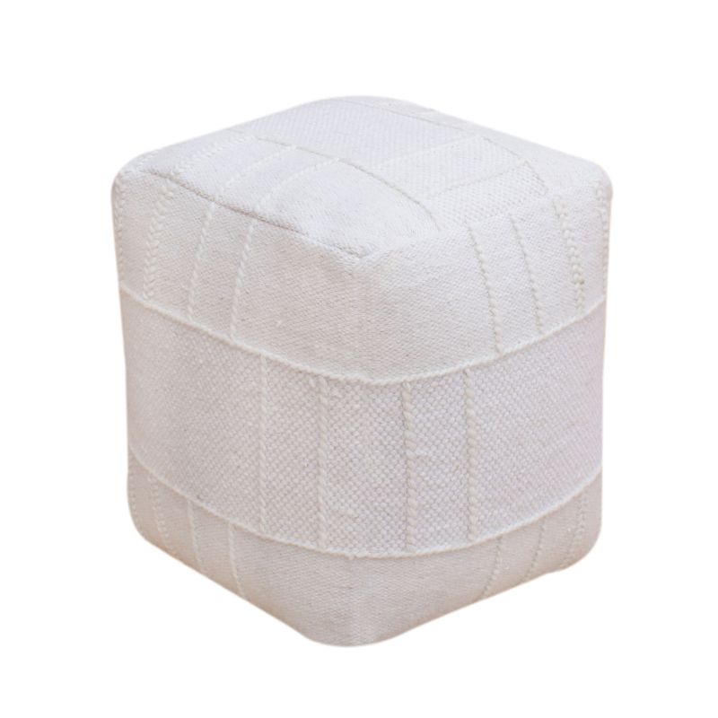 ORSON - pouf in lana avorio con decoro 40 x 40