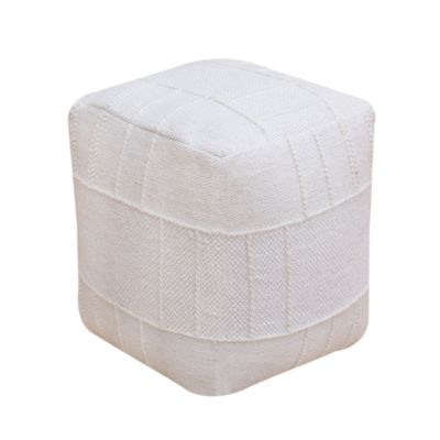 ORSON - pouf in lana avorio con decoro 40 x 40