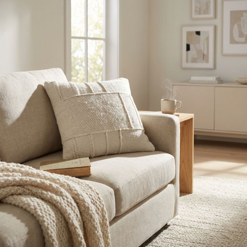 ORSON - cuscino in lana avorio con decoro 45 x 45