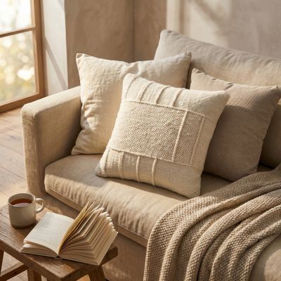 ORSON - cuscino in lana avorio con decoro 45 x 45