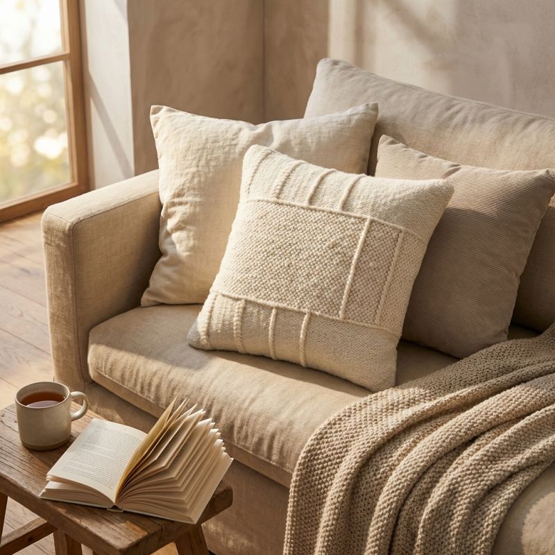 ORSON - cuscino in lana avorio con decoro 45 x 45