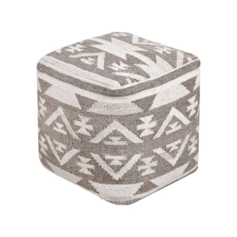 AXEL - pouf in lana avorio con decoro 40 x 40