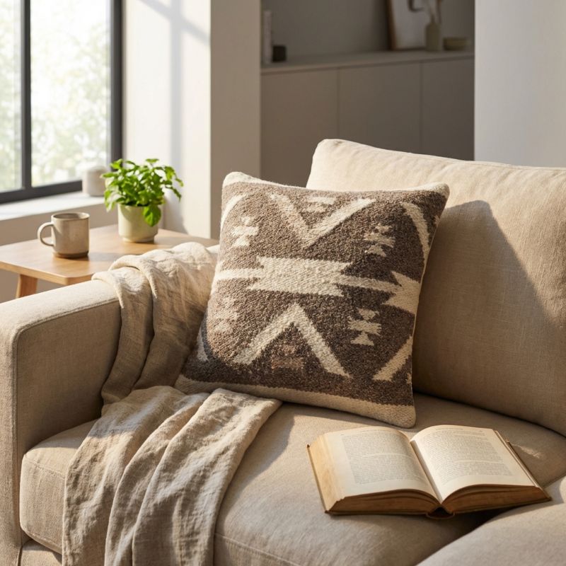 AXEL - cuscino in lana avorio con decoro 45 x 45