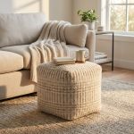 BORIS - pouf in lana avorio con decoro 40 x 40