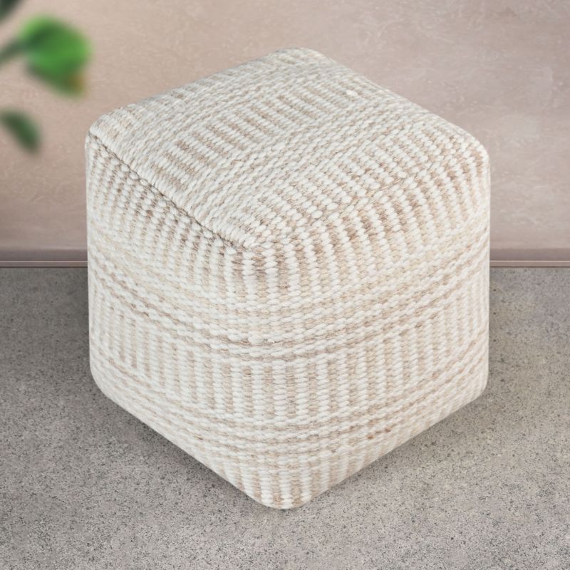 BORIS - pouf in lana avorio con decoro 40 x 40