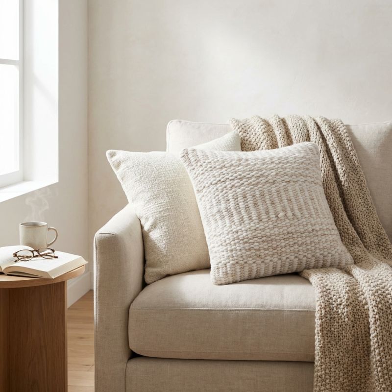 BORIS - cuscino in lana avorio con decoro 45 x 45