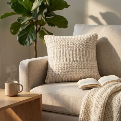 BORIS - cuscino in lana avorio con decoro 45 x 45