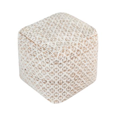 EWAN - pouf in lana avorio con decoro 40 x 40