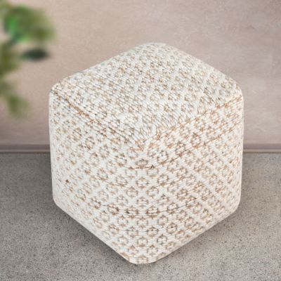 EWAN - pouf in lana avorio con decoro 40 x 40