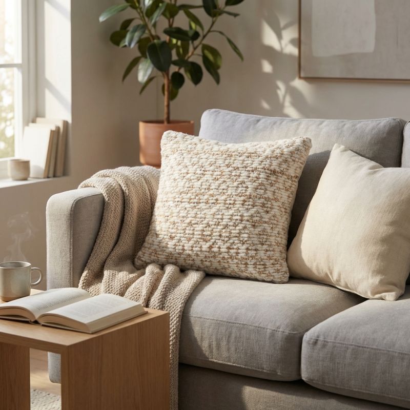 EWAN - cuscino in lana avorio con decoro 45 x 45