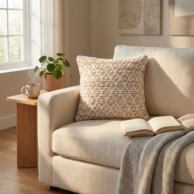 EWAN - cuscino in lana avorio con decoro 45 x 45