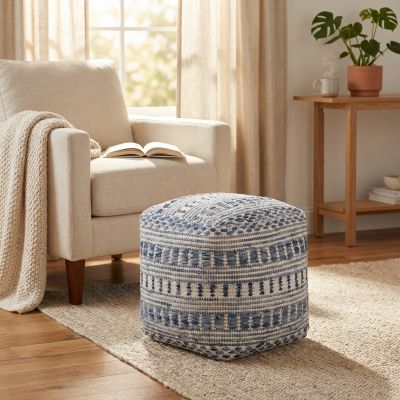 XABA - pouf in lana avorio con decoro 40 x 40