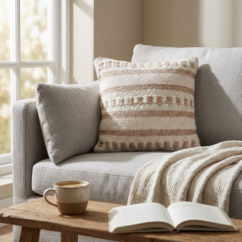 XABA - cuscino in lana avorio con decoro 45 x 45