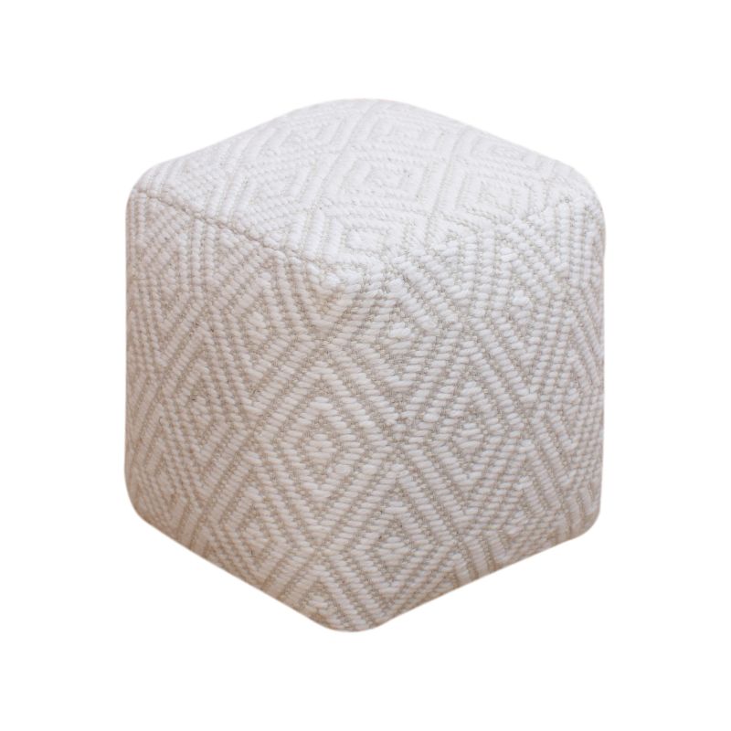 WOLF - pouf in lana avorio con decoro 40 x 40