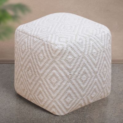 WOLF - pouf in lana avorio con decoro 40 x 40