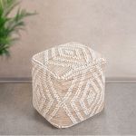 MEGAN - pouf in lana avorio con decoro 40 x 40