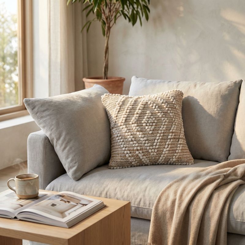 MEGAN - cuscino in lana avorio con decoro 45 x 45