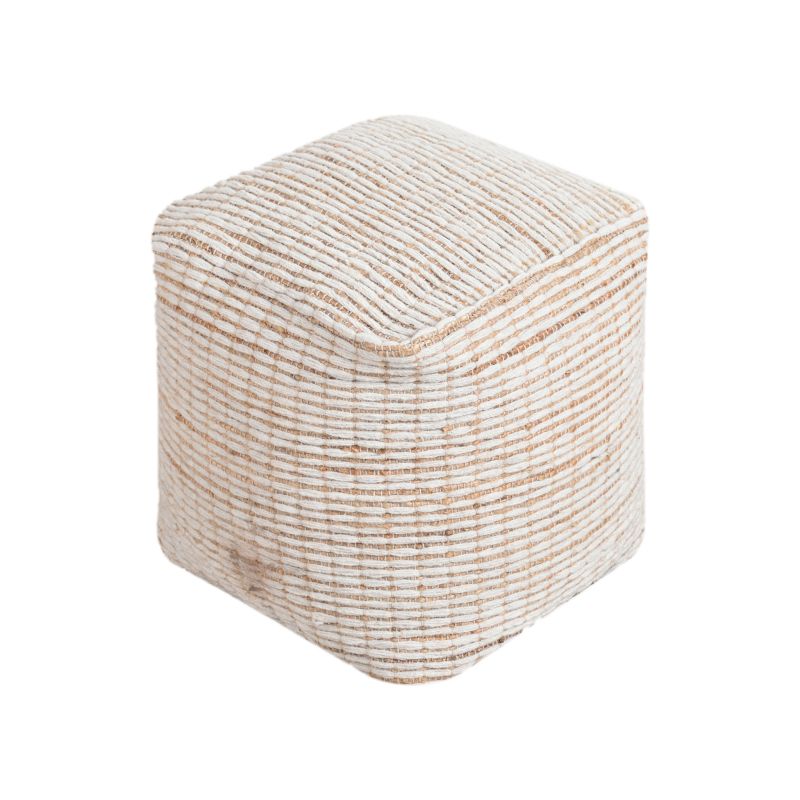 MARLENE - pouf in lana avorio con decoro 40 x 40