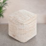 MARLENE - pouf in lana avorio con decoro 40 x 40
