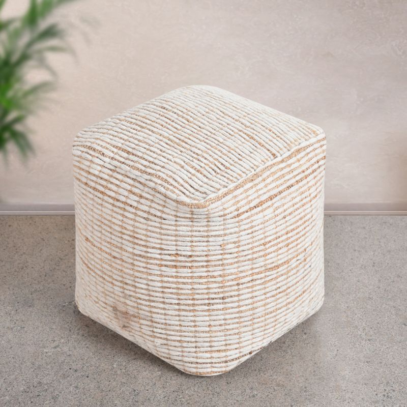 MARLENE - pouf in lana avorio con decoro 40 x 40