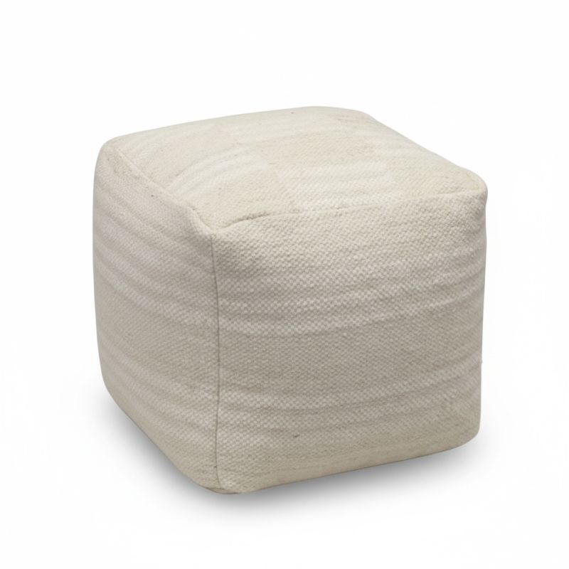 MIRANDA - pouf in lana avorio con decoro 40 x 40