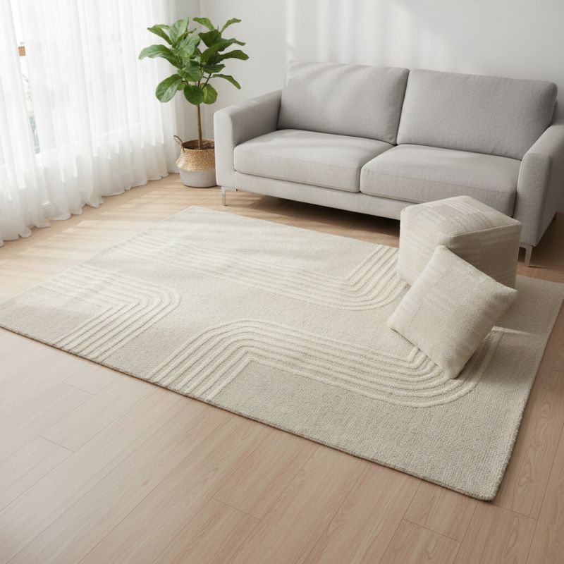 MIRANDA - pouf in lana avorio con decoro 40 x 40