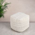 TESSA - pouf in lana avorio con decoro 40 x 40