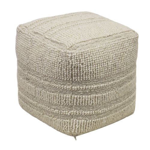 TESSA - pouf in lana avorio con decoro 40 x 40