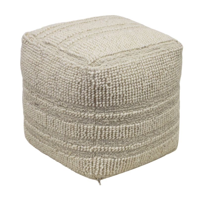 TESSA - pouf in lana avorio con decoro 40 x 40