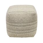 TESSA - pouf in lana avorio con decoro 40 x 40