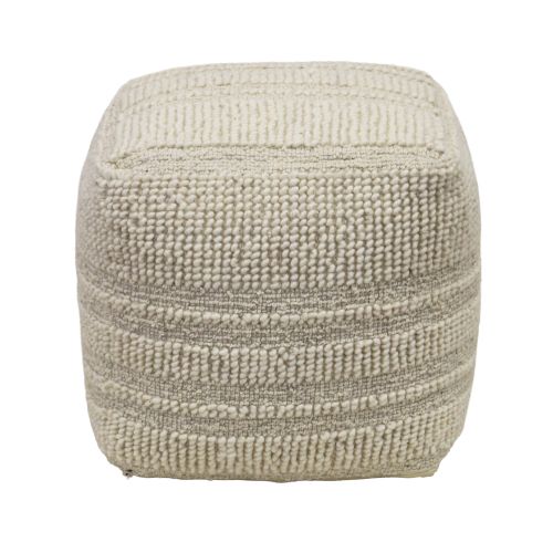 TESSA - pouf in lana avorio con decoro 40 x 40