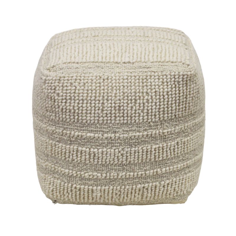 TESSA - pouf in lana avorio con decoro 40 x 40