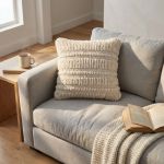 TESSA - cuscino in lana avorio con decoro 45 x 45