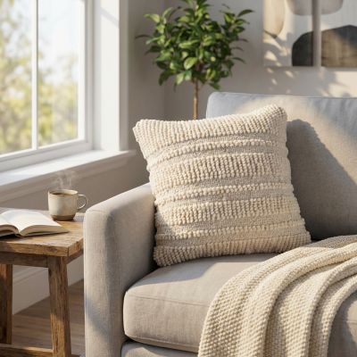 TESSA - cuscino in lana avorio con decoro 45 x 45