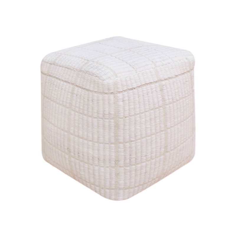 TESSA - pouf in lana avorio con decoro 40 x 40