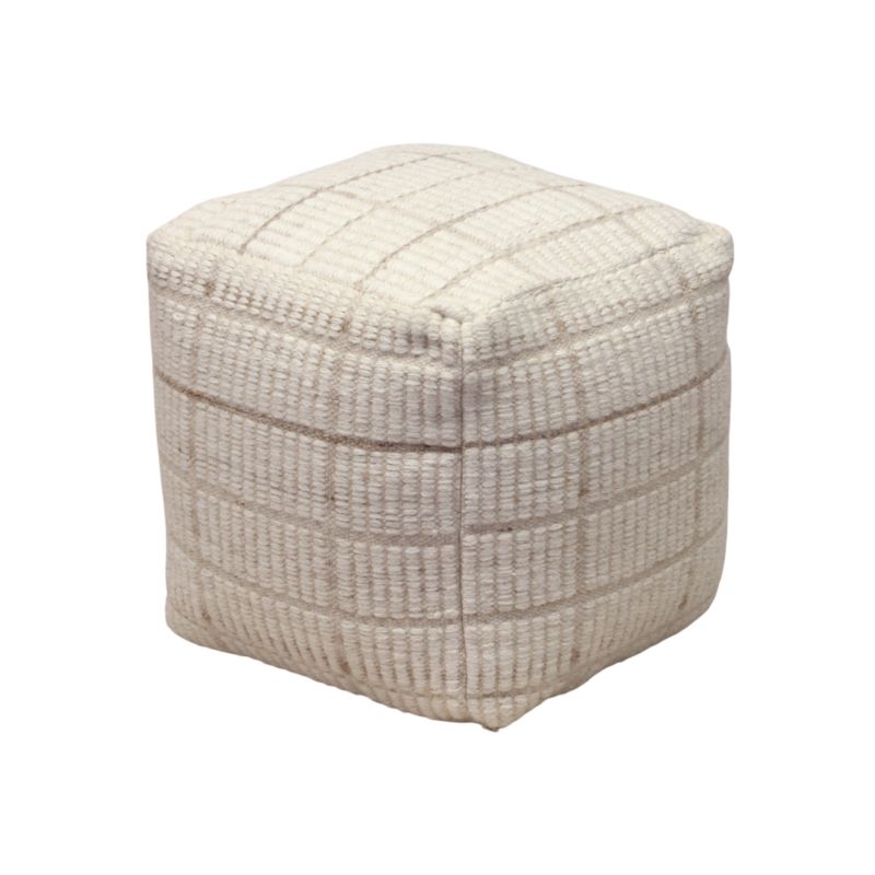 TESSA - pouf in lana avorio con decoro 40 x 40