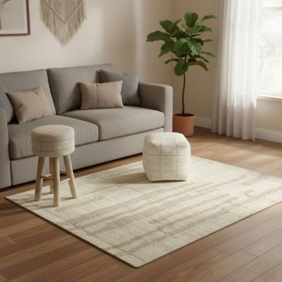 TESSA - pouf in lana avorio con decoro 40 x 40