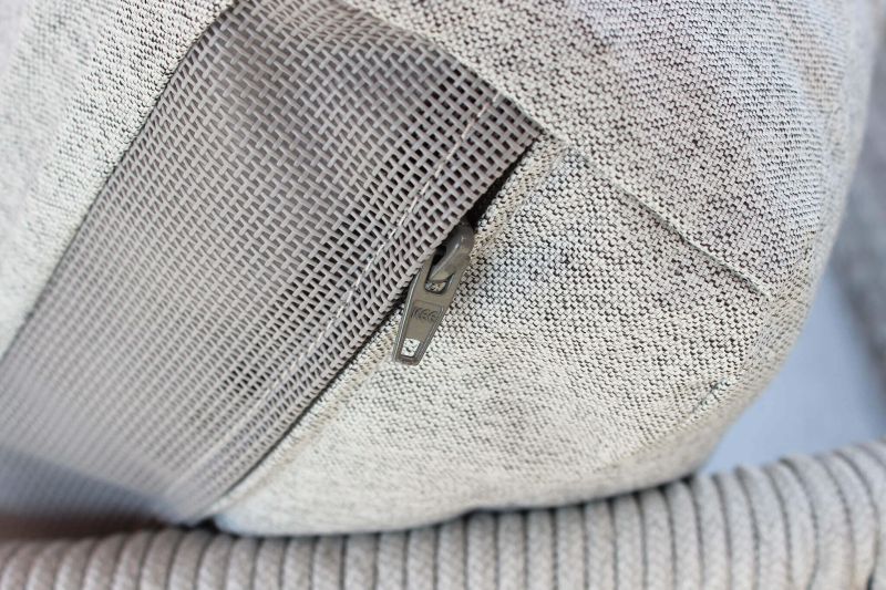 GLENDA - poltrona dondolo con struttura in allumino bianco e con corda grigio mélange