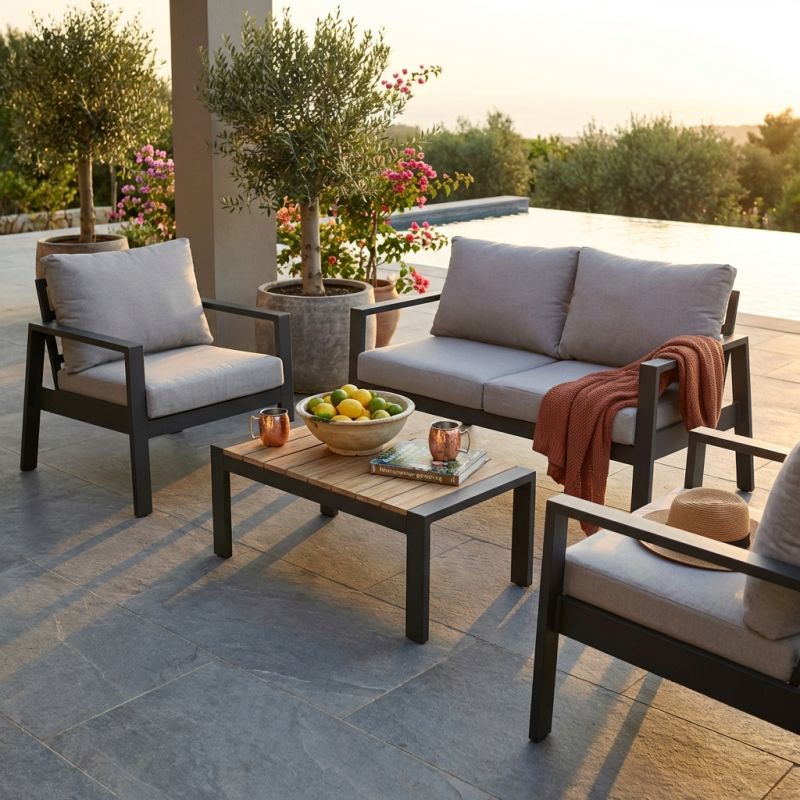 LAMBADA - salotto con struttura in alluminio verniciato antracite o bianco