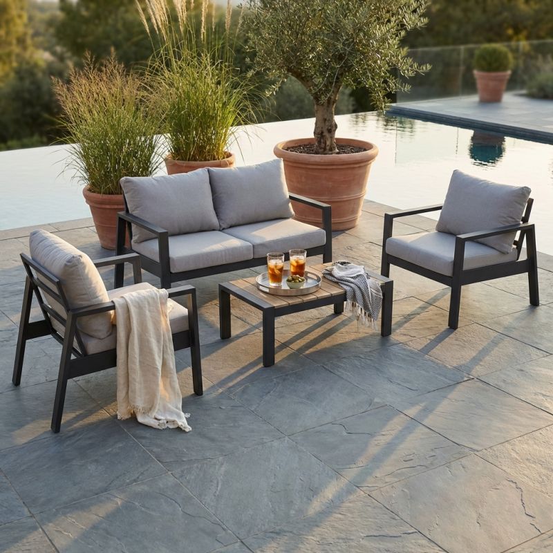 LAMBADA - salotto con struttura in alluminio verniciato antracite o bianco