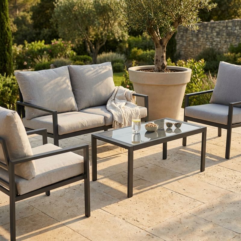 FLAMENCO - salotto con struttura in alluminio verniciato antracite o bianco