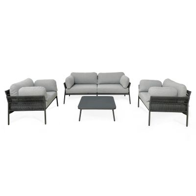 GALASSIA - salotto con struttura in alluminio bianco, rosso o antracite, rivestimento in corda in pvc