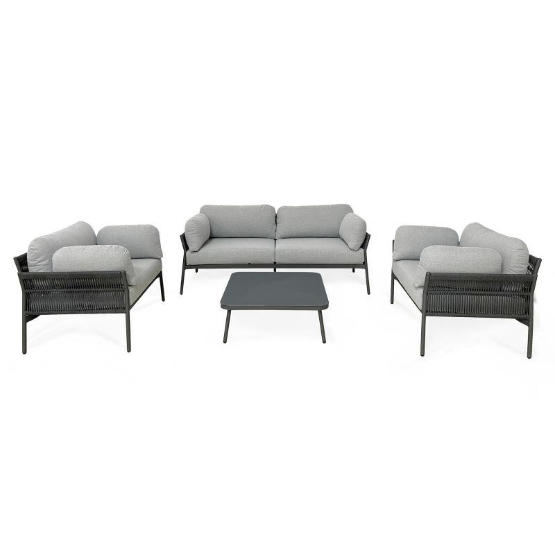 GALASSIA - salotto con struttura in alluminio bianco, rosso o antracite, rivestimento in corda in pvc