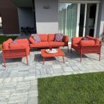 GALASSIA - salotto con struttura in alluminio bianco, rosso o antracite, rivestimento in corda in pvc